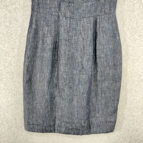 Taylor Sheath Dress Linen Wmns Sz 6 Blue Chambray Sleeveless Ruffle V-Neck - Picture 12 of 13